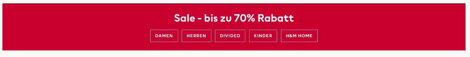 H&M SALE-Kategorie: bis zu 70% Rabatt